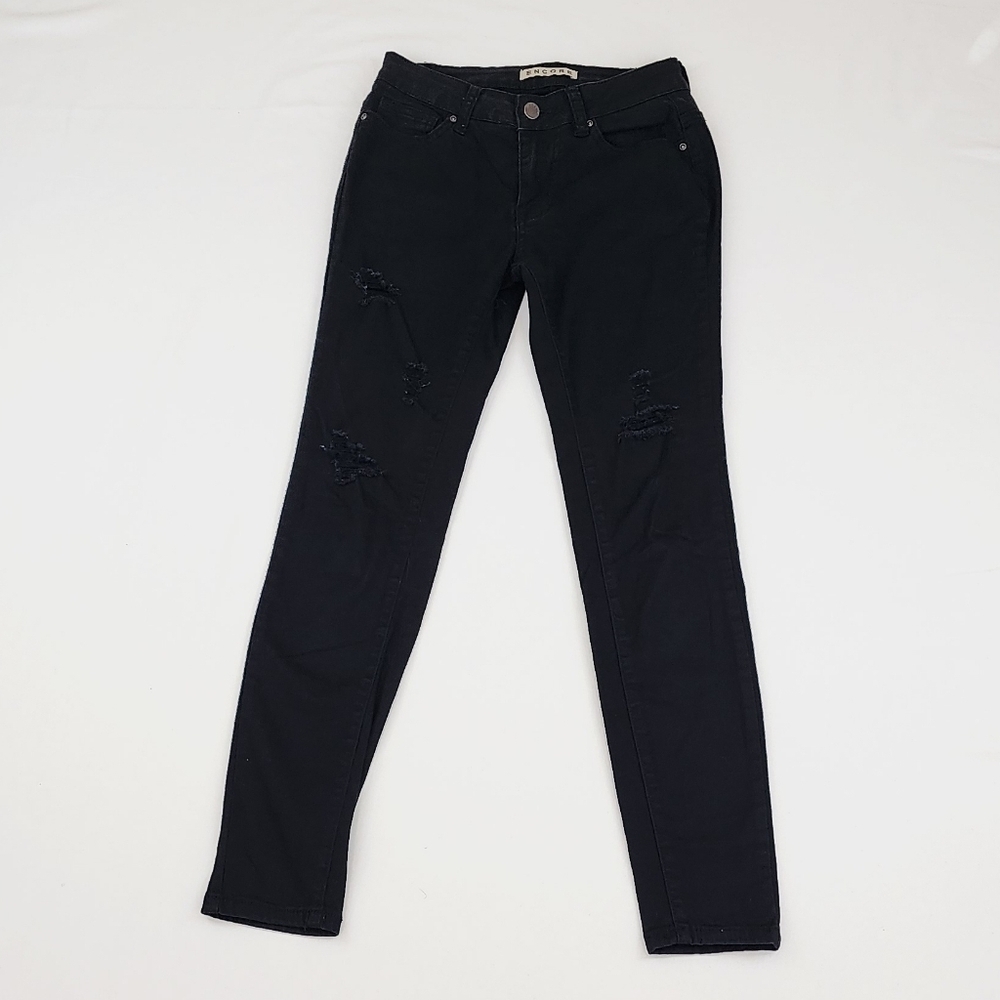 Encore Black Distressed Ankle Skinny Jeans Pants